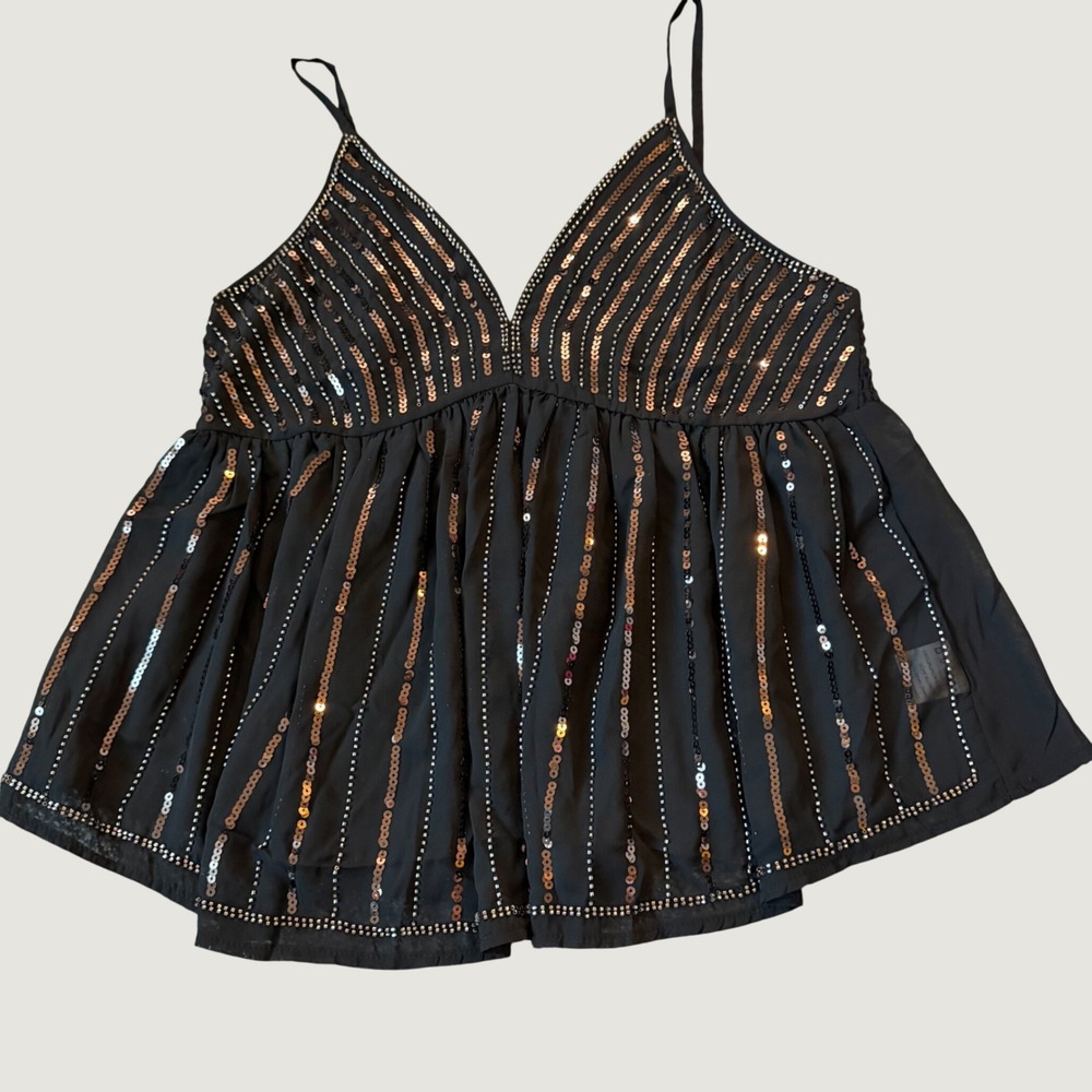 Sequin Camisole Size M Babydoll Tank Top Black New